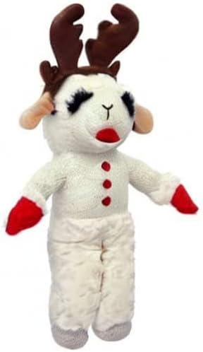 Multipet Holiday Lamb Chop with Reindeer Antlers Plush Dog Toy (13" Standing Lamb)
