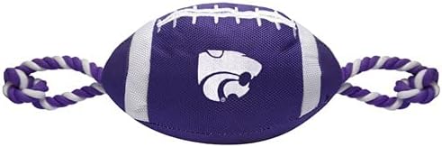 NCAA Kansas State Wildcats Nylon Football Dog Toy, Tough Quality Nylon Materials, Strong Pull Ropes, Inner Squeaker, Collegiate Team Color