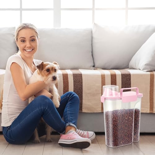10-20Lbs Portable Cat Dog Food Storage Container with Upgraded Large Spout and Cup Dispenser for Small Large Animal Kibble, Pet Bird Snack, Oatmeal, Rice, Flour, Brown Sugart-3 Pack Pink Blue Green