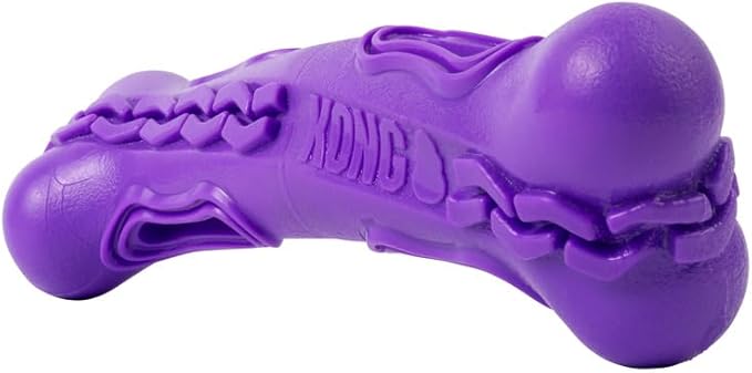 KONG Squeezz Flex Bone – Flexible Treat & Chew Holder for Dogs – Interactive Dog Toy for Fetch, Floating, & Travel – Holds Treats, Chews, & Bully Sticks (for Medium Sized Breeds)