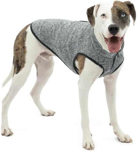 Kurgo Core Dog Sweater, Knit Dog Sweater With Fleece Lining, Cold Weather Pet Jacket, Zipper Opening for Harness, Adjustable Neck, Year-Round Sweater for Large Dogs (Heather Black, X-Large)