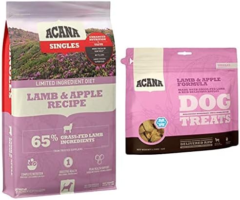 ACANA Singles Limited Ingredient Dry Dog Food, Grain Free, High Protein, Lamb & Apple, 25lb + Treats