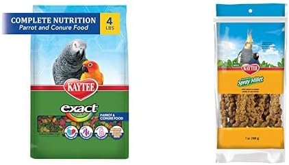 Kaytee Exact Rainbow Pet Parrot & Conure Food, 4 lb Spray Millet Treat for Pet Birds, 7 oz Bundle