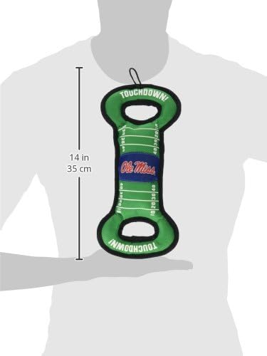 NCAA Football Field Dog Toy with Squeaker. - OLE Miss Rebels - for Tug, Toss, and Fetch. - Tough& Durable PET Toy