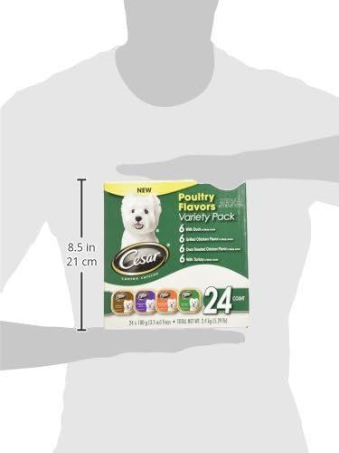 Cesar Classic Loaf in Sauce Adult Wet Dog Food with Duck, Oven Roasted Chicken, Grilled Chicken, and Turkey Recipes, 3.5 oz. Easy Peel Trays, Variety Pack (24 Count, Pack of 1)