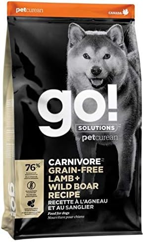 Go! Solutions Carnivore Lamb + Wild Boar Grain-Free Dry Dog Food, Our Highest-Protein Kibble Made with Real Meat, Pumpkin & Probiotics for Good Digestion, for Puppies, Adults & Seniors, 12 lb Bag