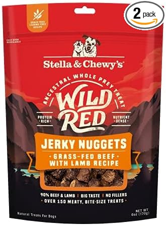 Stella & Chewy's Wild Red Jerky Nuggets Bundle - 90% Protein-Rich Beef & Lamb + Chicken & Duck Dog Treats - Grain-Free Training Rewards for All Breeds - Made in USA - 6 oz Pack of 2