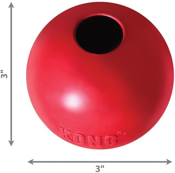 Kong Ball with Hole - Red Rubber Bouncy Classic Ball Made from Durable Rubber - Medium/Large