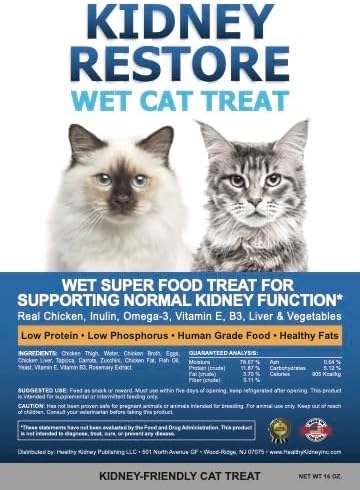 Fresh Made Kidney Care Cat Treat Wet - Renal Cat Treat for Feline Kidney Support - Low Sodium & Phosphorus Support for Cats - Best Feline Food, Feline Renal Support Made in USA
