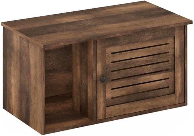 Furinno Peli Farmhouse Hidden Cat Litter Box with Divider, Rustic Brown