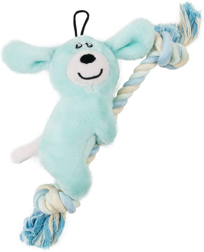 Pet Life ® 'Broom-Lick' Plush and Jute Ultra-Soft Dual Rope and Squeak Teething Plush Puppy Cat and Dog Toy
