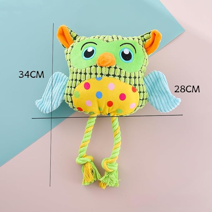 Colorful Owl Pet Toy, Dog and Cat Chew Toy for Interactive Training, Durable Plush with Squeaky Sound, Multiple Owl Designs Available, Made of Corn Plush and PP Cotton (Chessboard Owl)