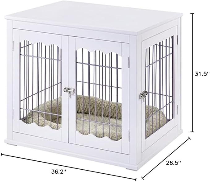 unipaws Furniture Style White Dog Crate for Medium Large Dogs, Indoor Aesthetic Dog Stuff Kennel, Modern Decorative Wood Wire Pet House Dog Cage, Pretty Cute End Side Table Nightstand…
