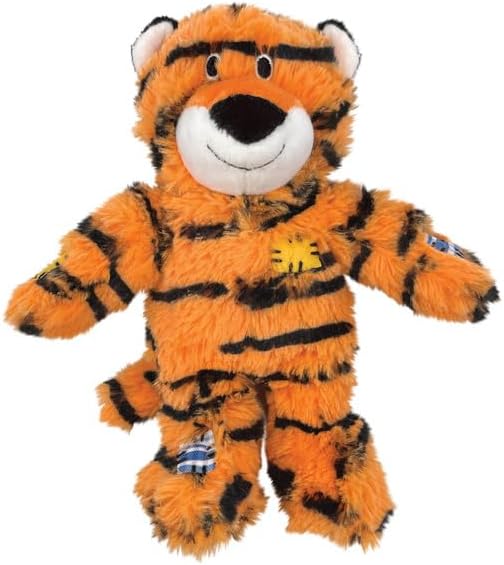 KONG Wild Knots Dog Toys – 2 Pack – Durable Plush Dog Toy with Internal Knotted Rope & Squeaker (Tiger, Small/Medium)