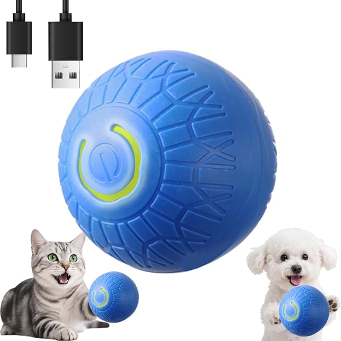 BIONEMAGILI Interactive Self-Moving Pet Toy Ball - Motion-Activated Auto Rolling, Military-Grade Chew Resistant, USB-C Rechargeable for Small Dogs & Cats (Blue, Medium)