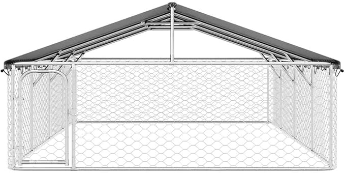 vidaXL Outdoor Dog Kennel Silver Galvanized Steel Large Sturdy