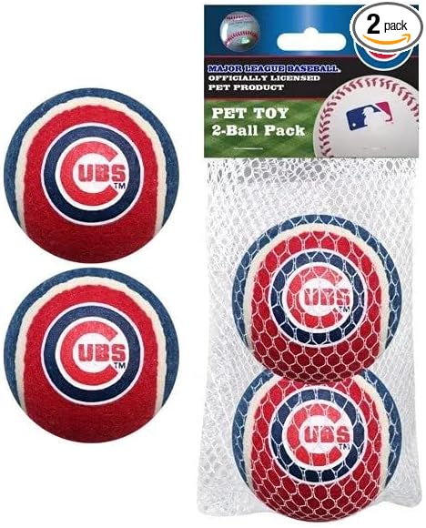 Pets First MLB Chicago Cubs Tennis Balls for Dogs & Cats - 2 Piece Set with Team Logo in Vibrant Team Color