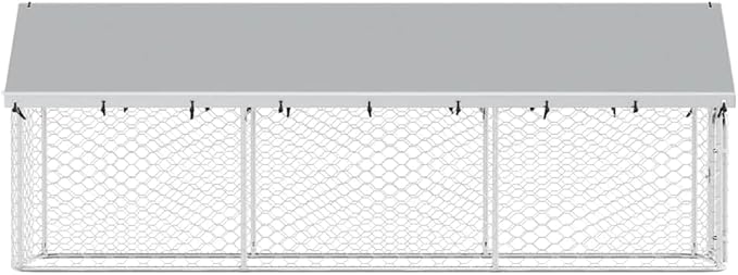 vidaXL Outdoor Dog Kennel, Dog Pen Kennel Playpen House with Roof, Heavy Duty Dog Crate Outdoor Metal Pet Animal Cage Fence for Yard