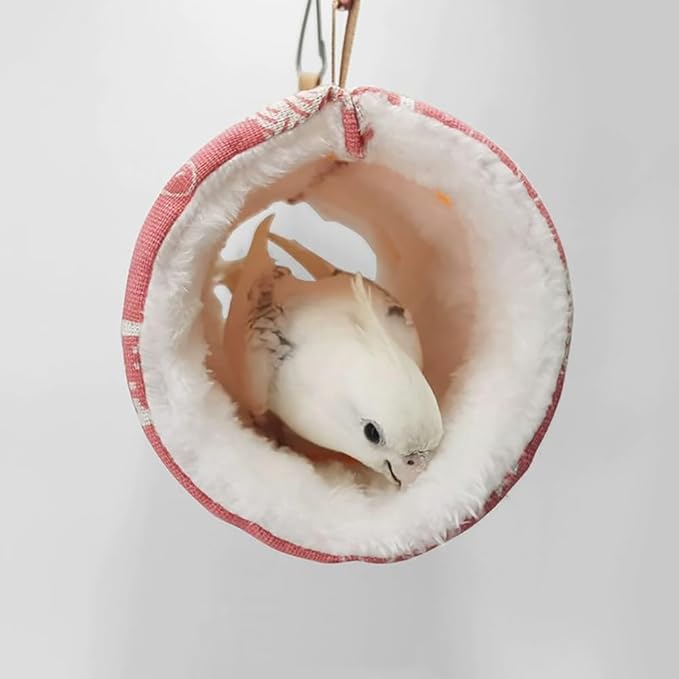 2 Pack Hammock Warm Plush Tunnel Birds Cage Accessories for Small Pet Parrot Hamster (Medium, Pink)