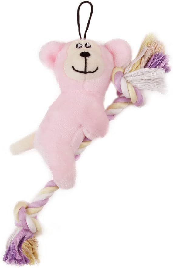 Pet Life ® 'Broom-Lick' Plush and Jute Ultra-Soft Dual Rope and Squeak Teething Plush Puppy Cat and Dog Toy