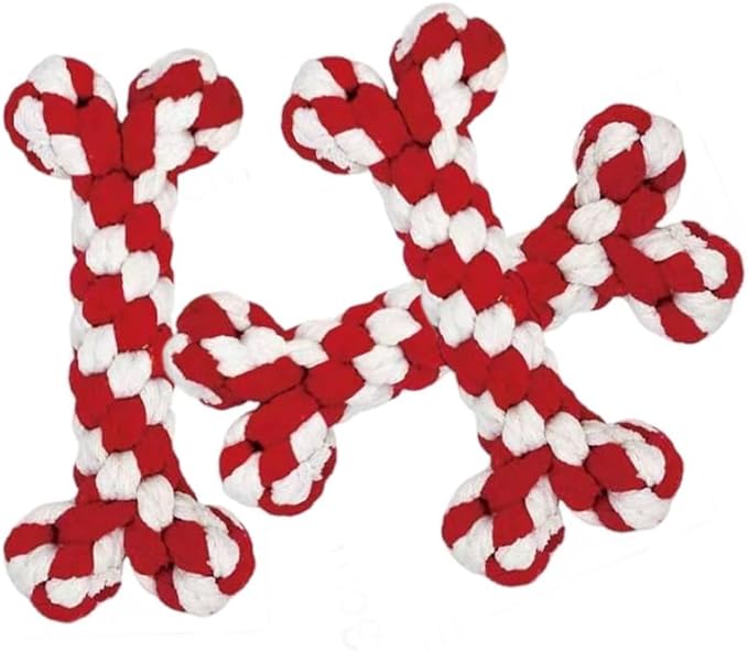 3-Piece Set Dog Rope Toys Set with Bone-Shaped Chew Toy, Durable Cotton Rope Toys for Teething, Training, and Interactive Play for Small to Medium Dogs (Red & White) (3 Pieces)