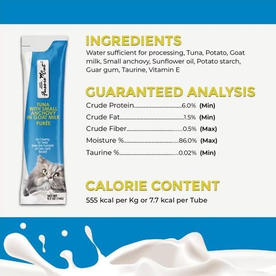 Felicia's Fabulous Finds Puree in Goat Milk 3 Flavor Treat Bundle: Tuna with Salmon, Small Anchovy or Chicken (3 Four-Tube Packs, 12 Tubes Total, 0.5 Oz per Tube) Plus Shaynanigans Silicone Lid