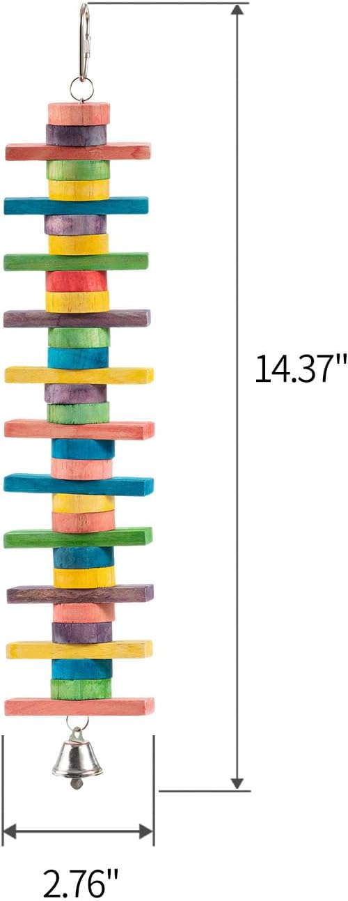 2 PCS 14.37" Multicolored Bird Toys - Stress Relief Chew Parrot Toys, Natural Wooden Blocks, Hanging Bird Cage Accessories, for Parakeets, Cockatiels, Conures, Budgies, Lovebirds