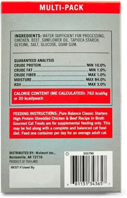 Pure~Balance Classic Starters Gourmet Cat Treats, Shredded Chicken & Beef in Broth, High Protein, Soft Treats ~ 5 Pouches of 1.4 Oz Inside, Wet Cat...