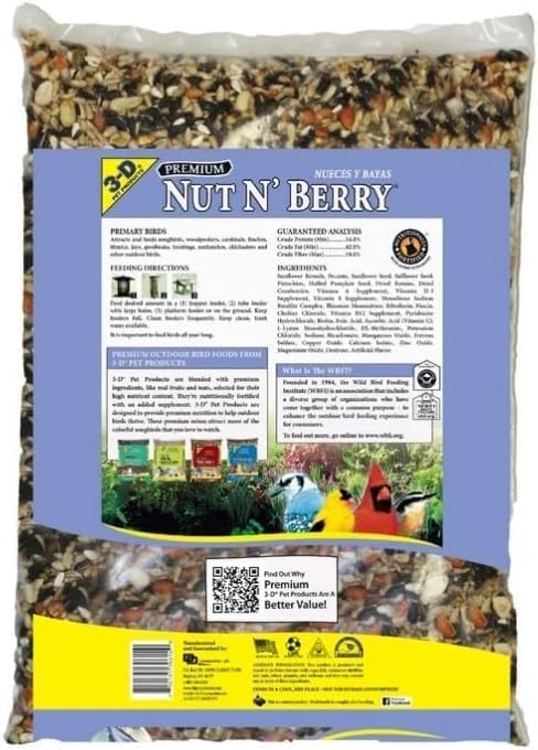 3~D Pet Products Premium Nut N' Berry Blend Dry Wild Bird Food, 14 Lb., Does Not Contain Fillers ~ 1 Pack.