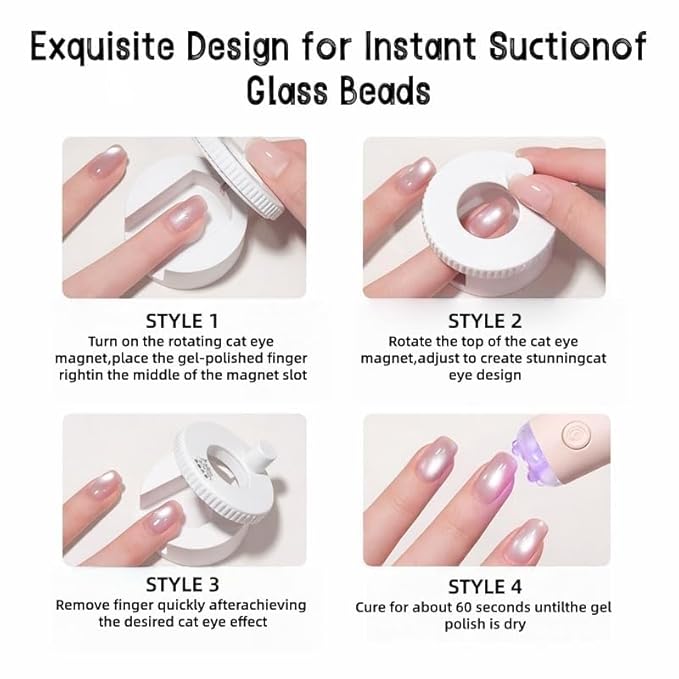2026 New Rotating Cat Eye Magnet, Automatic Glass Bead Suction Of Cat Eye Nail, Beginner Friendly Nail Tool, Uniform Magnetic Force and Excellent Light Absorption, Creating Wide Cat Eye Effect (Pink)