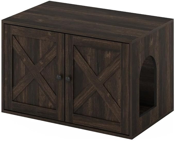 Furinno Peli Farmhouse Cat Litter Box Enclosure, Ebony