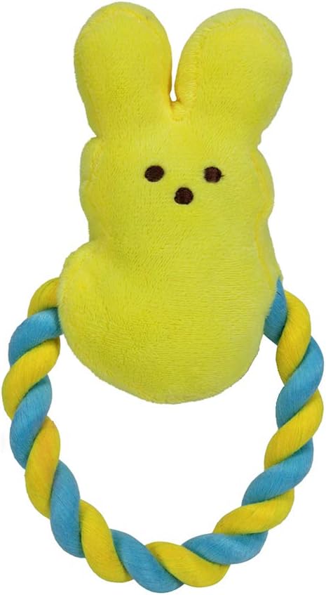 Peeps for Pets Plush Bunny Rope Pull Toy for Dogs | Squeaker Dog Toy, Yellow/Blue | Dog Toy is a Fun and Cute Way to Entertain Your Pet