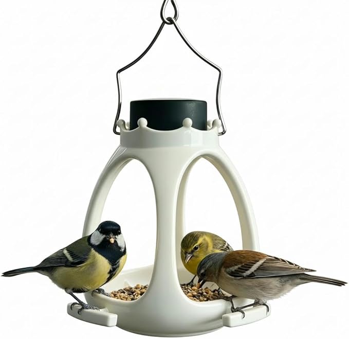 Solar Bird Feeder for Outdoors, Hanging Wild Bird Feeder with LED Light, 2026 Innovative Crown Wild Birds Feeders, Elegant Minimalist Design, Waterproof for Backyard Birding & Wildlife Decor