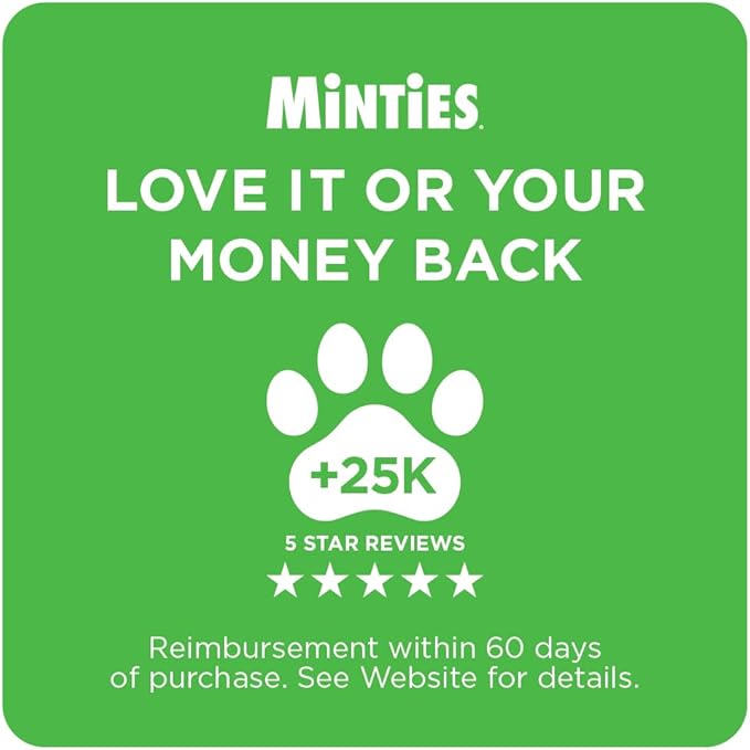 Minties Dental Chews for Dogs, 12 Count, Vet-Recommended Mint-Flavored Treats for Large Dogs Over 50 lbs, Dental Bones Clean Teeth, Fight Bad Breath, and Removes Plaque and Tartar