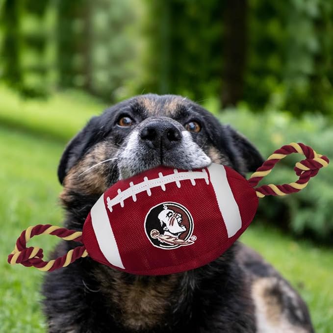 NCAA Florida State Seminoles Football Dog Toy, Tough Quality Nylon Materials, Strong Pull Ropes, Inner Squeaker, Collegiate Team Color (FSU-3121)