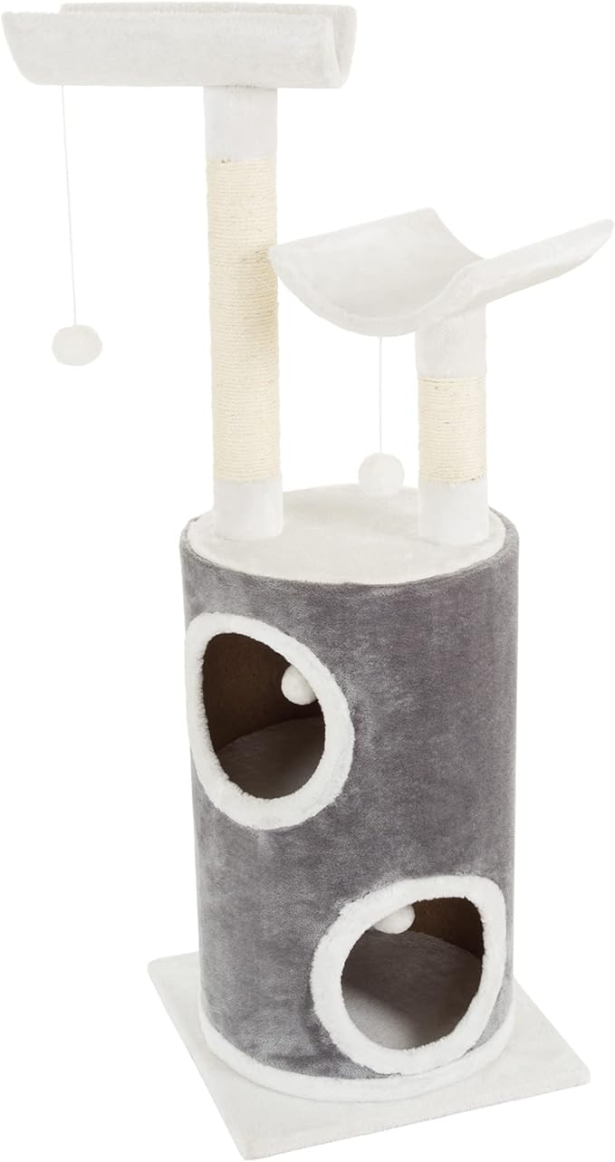 5-Tier Cat Tower with 2 Napping Perches, 2 Story Cat Condo, 2 Sisal Rope Scratching Posts, Hanging Toys – Cat Tree for Indoor Cats by PETMAKER (Gray)