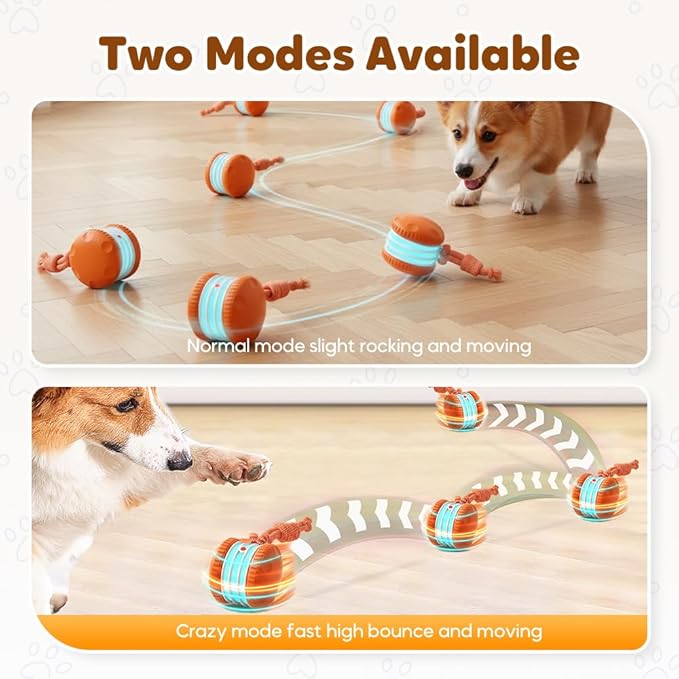 Interactive Dog Toy, Funny Automatic Moving Rolling Dog Toys with Rope for Small Medium Large Dogs Cats, Rechargeable Puppy Toys Pet Ball to Keep Them Busy (Orange)