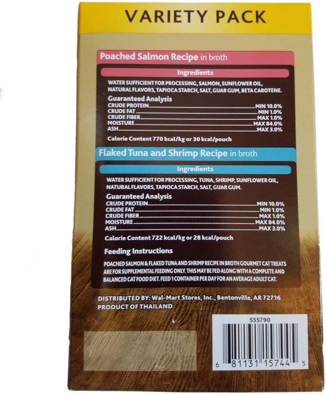 Pure Balance Gourmet Cat Treats Variety Pack Poached Salmon Flaked Tuna and Shrimp Recipe