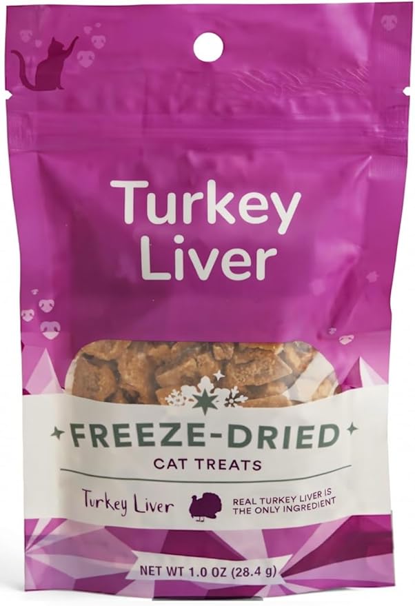 Freeze Dried Turkey Liver Cat Treats 1 oz Single Ingredient Healthy Kitten Treats All Natural Grain Free High Protein Crunchy Cat Snacks Raw Dehydrated Made in USA Indoor Cat Food Topper Meal Enhancer