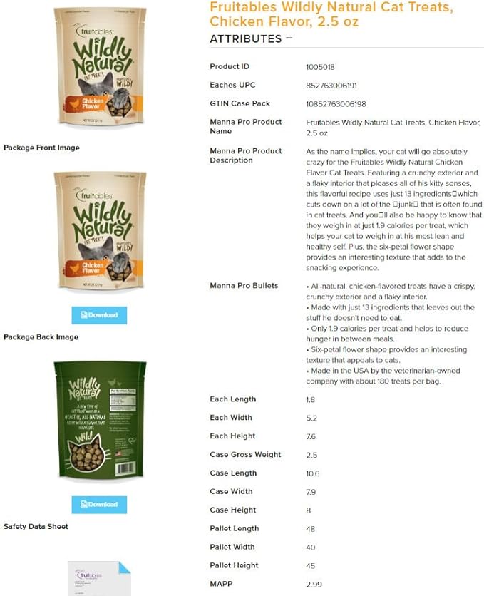Wildly Natural Cat Treats, Low Calorie Cat Treats, No Grains, Healthy Snacks Made with Natural Ingredients, Kitten Essentials, High Protein Snack, Chicken Flavor, 2.5 oz