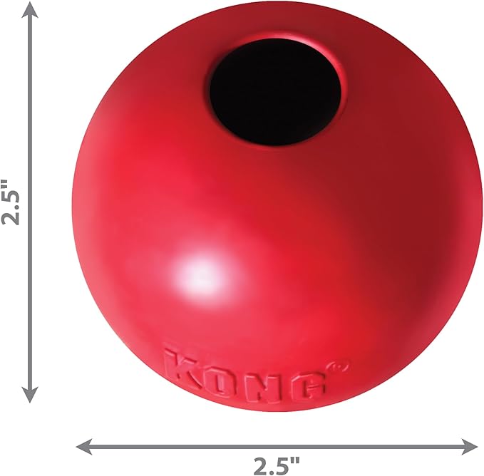 KONG Ball with Hole - Durable Dog Fetch Toy for Training, Interactive Playtime & More - Classic KONG Natural Rubber Ball - Red - For Small Dogs