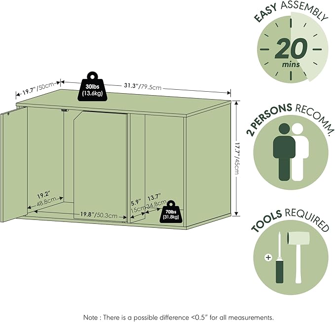 Furinno Peli Litter Box Enclosure, Solid White