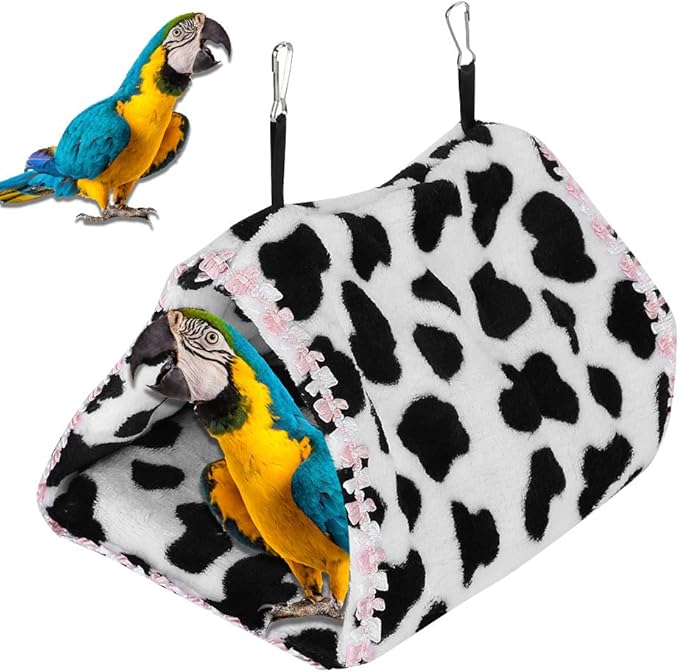 Pet Parrot Triangular Hanging House Bed Tube Hammock, Small Animal Warm Plush Nest, Soft Velvet Sleeping Tent with Metal Hooks for Guinea Pig Hedgehog Hamster Bird Cage Accessories (S)