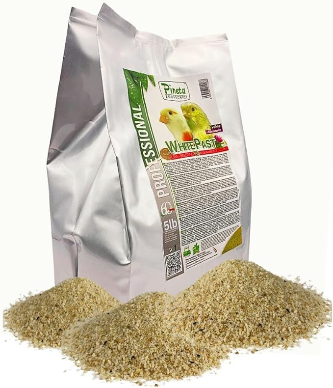 White Past Cria for Birds by Pineta Zootecnici - Soft White Breeding Paste with 19% Protein & 13% Fat, Enriched with Silymarin and Chia Seeds, Ideal for Canaries, Finches and Cereal Birds (5 lbs)