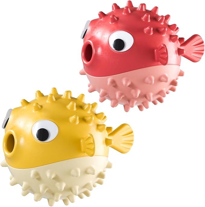 Dog Balls with Bell Sound, Interactive Dog Toys,Treat Dispensing Dog Toys, cat Toys Balls,Rubber Elastic Ball Toys for Small Medium Large Cat and Small Dogs (Yellow+red)