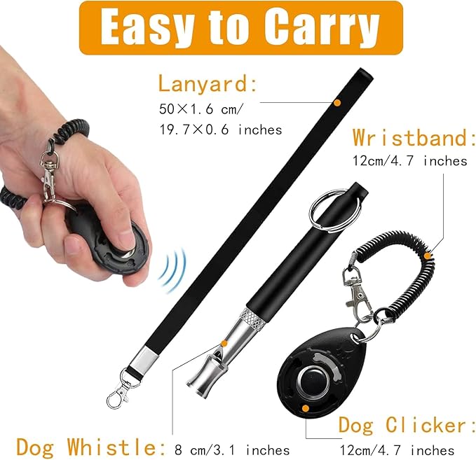 Dog Training Clicker and Whistle for Training and Recall, Pet Training Accessories for Puppy, Cats, Horses & Small Animals - with Lanyard, Reward and Train Your Pets Efficiently Training and Behavior