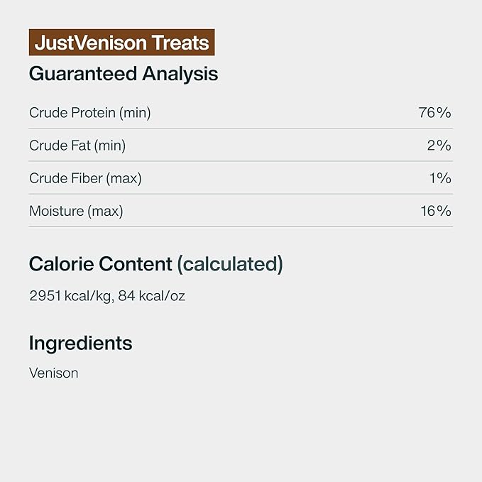 JustFoodForDogs Limited Ingredient Healthy Dog Treats and Dog Snacks, Jerky Treats, Human Grade, Preservative Free, Rawhide Free Chews, Low Calorie Treat - Venison Bark, 5 oz