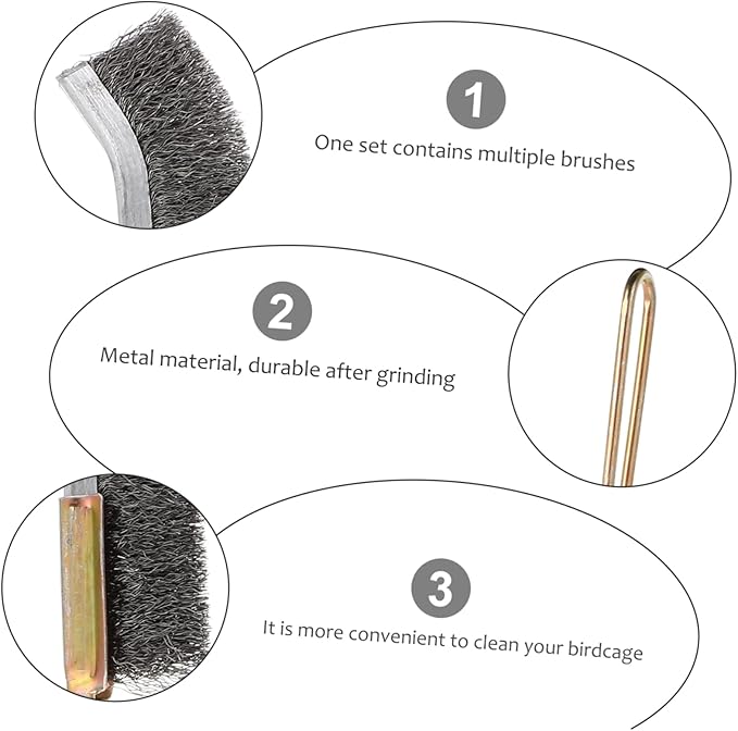VANZACK 6pcs Cage Cleaning Brush Wire and Copper Pet Bird Supplies for Easy Daily Maintenance for Parrots Macaws and Cockatiels