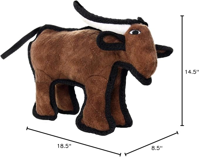 TUFFY - World's Tuffest Soft Dog Toy -Barnyard- Multiple Layers. Made Durable, Strong & Tough. Interactive Play (Tug, Toss & Fetch). Machine Washable & Floats. (Bull, Jr 2 Pack)