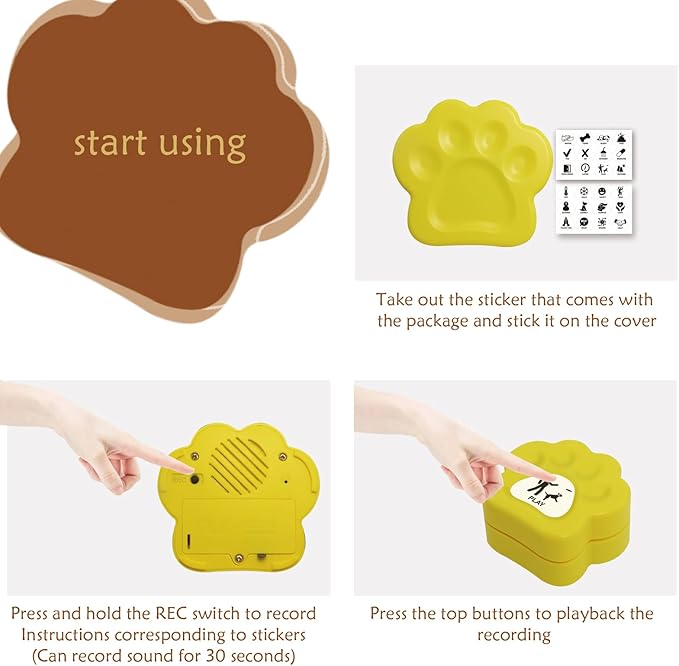 Dog Buttons for Communications with 36 Stickers & 19.6 inch Rubber Pad - Recordable Buttons for Pet Training (30s Voice), Customizable Stickers for Eat/Play/Help/Scared, Pet Communication Set